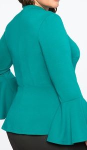 Eloquii Tops - Flare Sleeve Cutout Peplum Top (Green) Eloquii Tops - Flare Sleeve Cutout Peplum Top (Green)